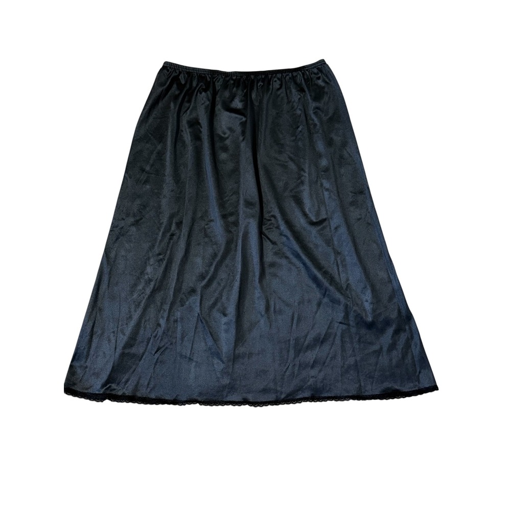 Vintage Vassarette 2-Black Lace Trim Half Slips Made in USA Large 26in /18" Slit